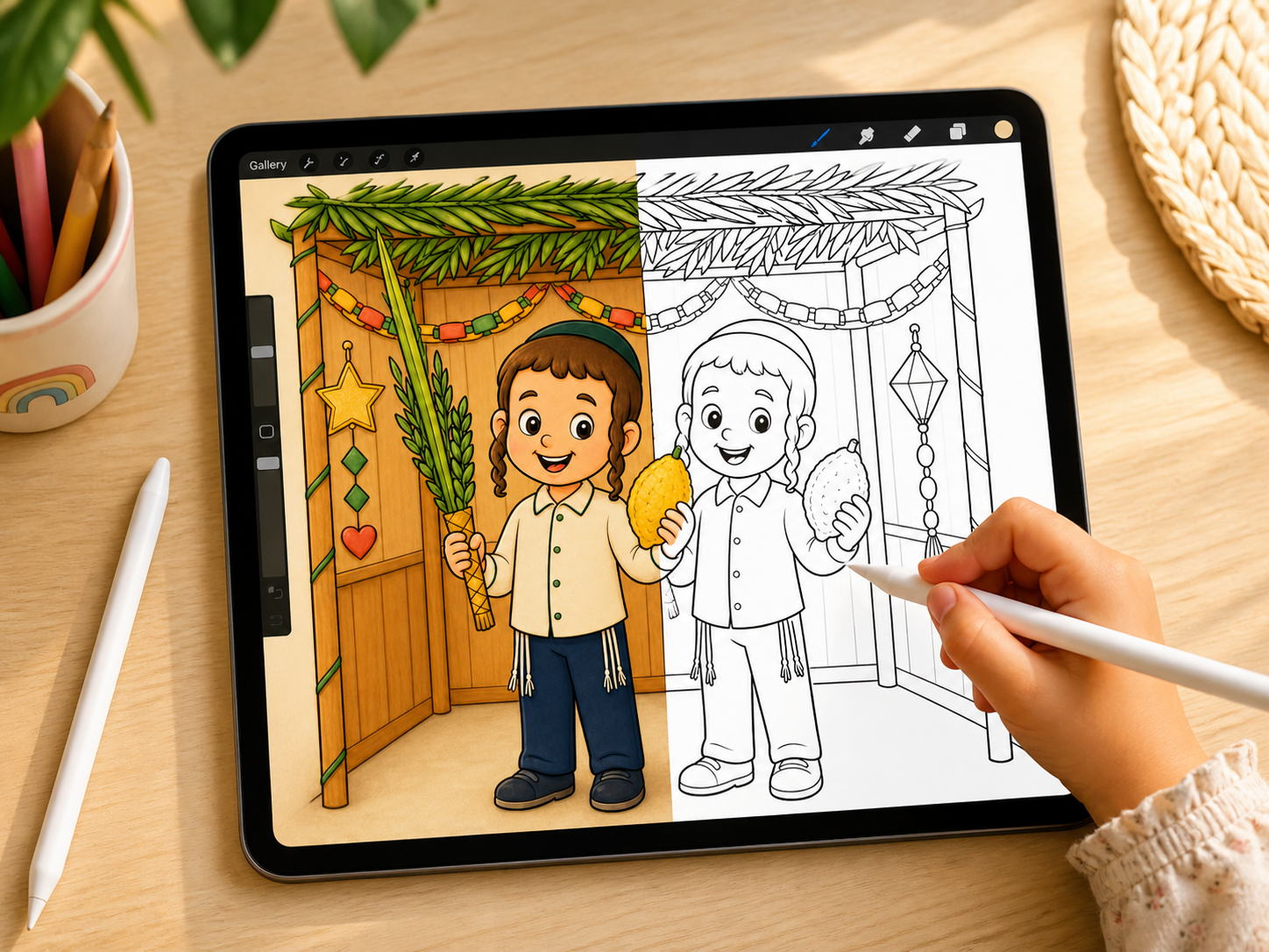 A page being colored on an iPad
