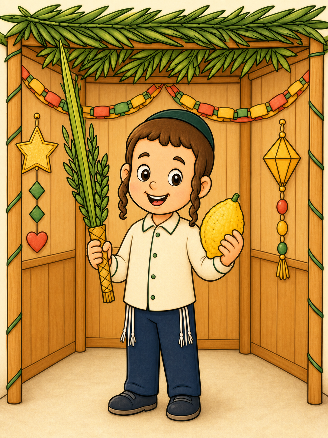 Colored page - boy holding lulav and esrog